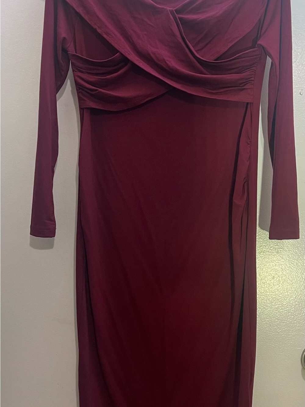 SHEIN Long Sleeve Draped Burgundy Maxi Dress